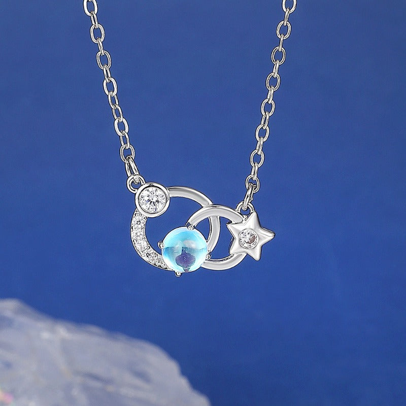 Wholesale Copper Constellation Diamond Hollow Moonstone Necklace