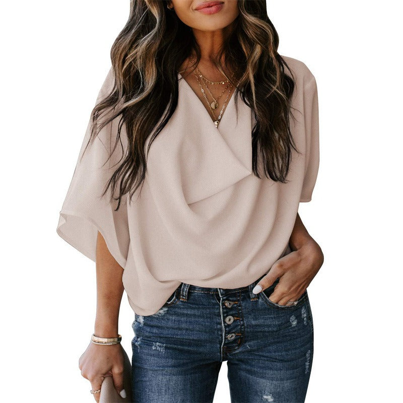 Wholesale Chiffon Shirt Loose V-neck Casual Top T-shirt