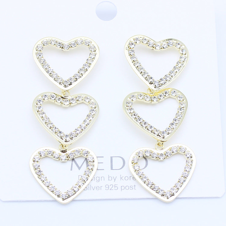 Wholesale 925 Silver Needle Sweet Hollow Diamond Love Earrings