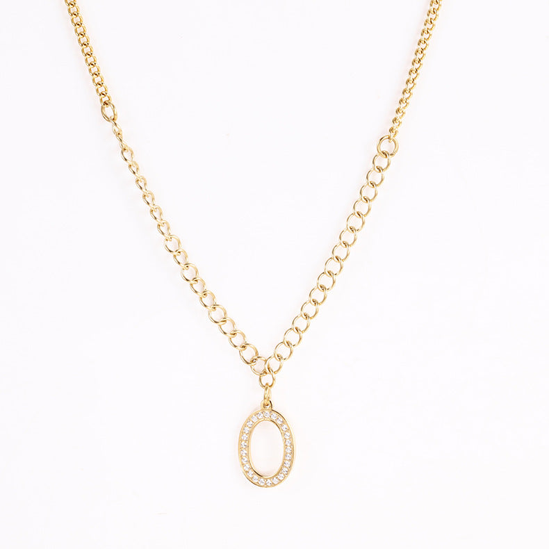 Wholesale Stainless Steel Gold Letter Titanium Steel 18k Gold Diamond Zircon O-shaped Necklace Sweater Chain