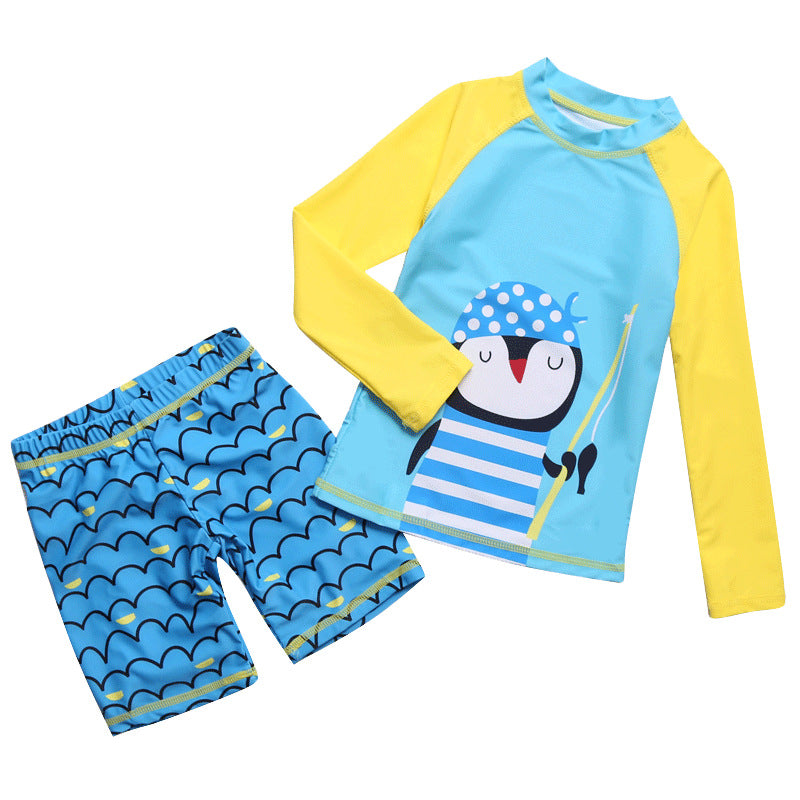 Wholesale Cartoon Long Sleeve Sunscreen Split Boxer Swimwear