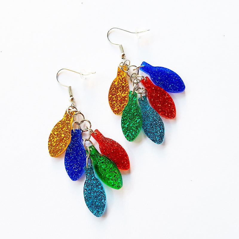 Wholesale Christmas Neon Light Bulb String Earrings Trendy Acrylic Jewelry Accessory Boutique Resale Party Gift