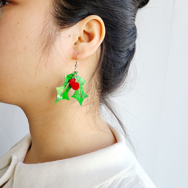Wholesale Christmas Bell Earrings With Leaves And Berries Trendy Jewelry Accessory For Boutique Resale