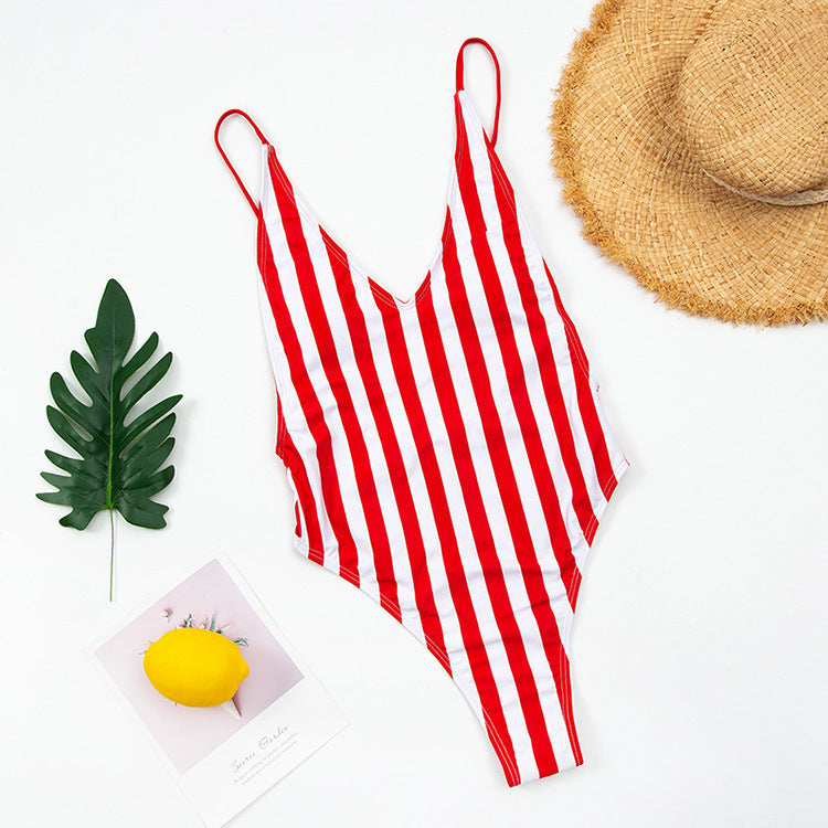 Wholesale Striped Backless Sexy Multicolor One-piece Polyester Fiber Swimwear