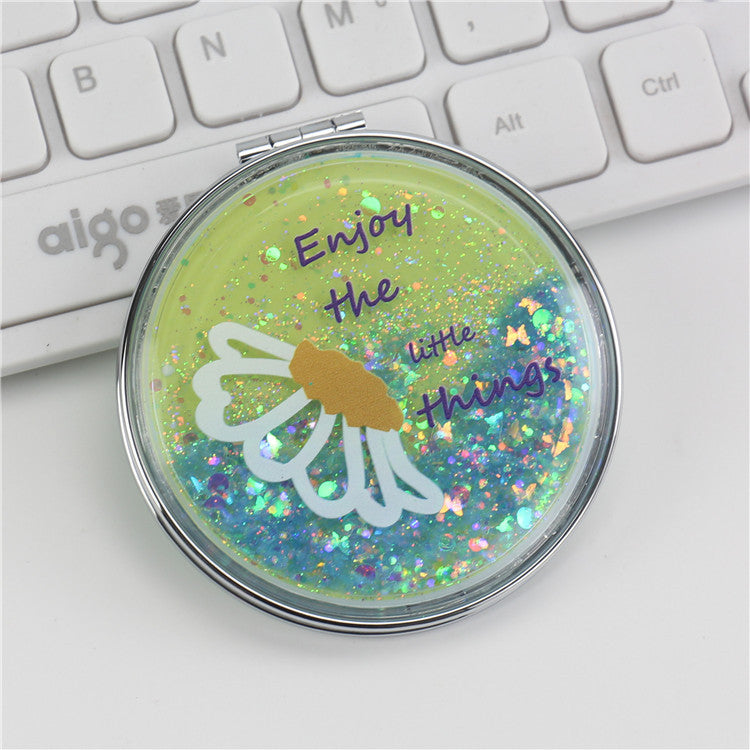 Wholesale Creative Flowing Sand Cute Girl Heart Cartoon Double Sided Portable Mirror