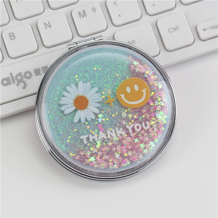 Wholesale Creative Flowing Sand Cute Girl Heart Cartoon Double Sided Portable Mirror