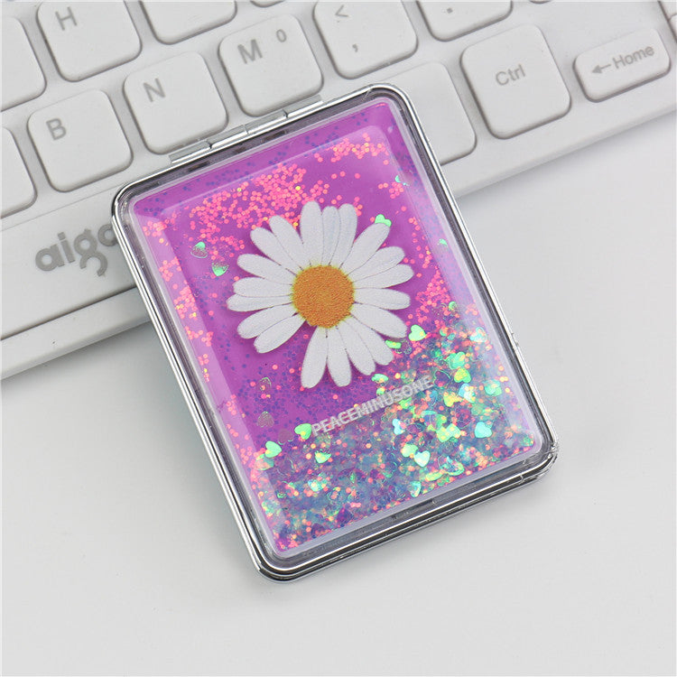 Wholesale Creative Flowing Sand Cute Girl Heart Cartoon Double Sided Portable Mirror