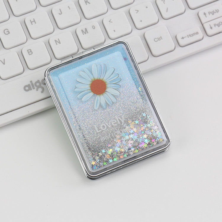 Wholesale Creative Flowing Sand Cute Girl Heart Cartoon Double Sided Portable Mirror