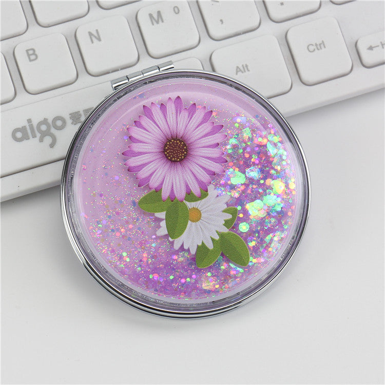 Wholesale Creative Flowing Sand Cute Girl Heart Cartoon Double Sided Portable Mirror