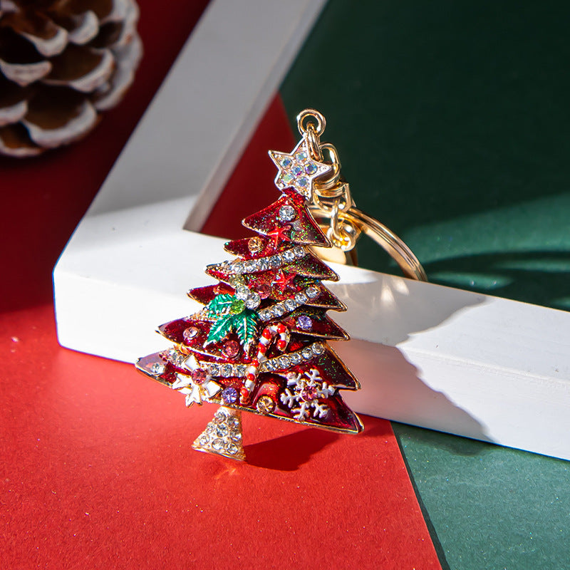 Wholesale Diamond Drip Oil Christmas Tree Zinc Alloy Keychain