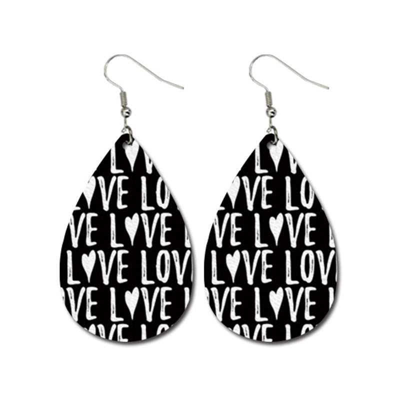 Wholesale 3 Pairs/pack Valentine's Day Heart Shape LOVE Water Drop Leather Earrings