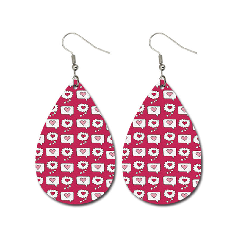 Wholesale 3 Pairs/pack Valentine's Day Heart Shape LOVE Water Drop Leather Earrings
