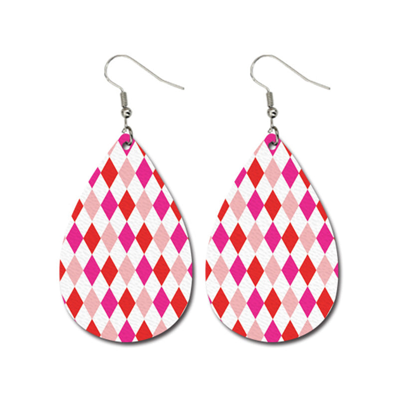 Wholesale 3 Pairs/pack Valentine's Day Heart Shape LOVE Water Drop Leather Earrings