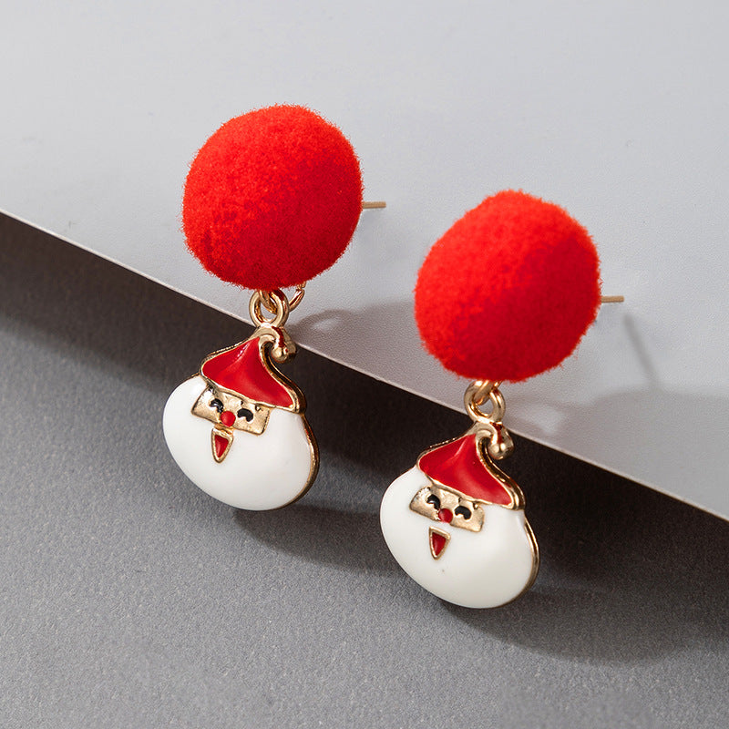 Wholesale Christmas Candy Elk Bells Hair Ball Earrings