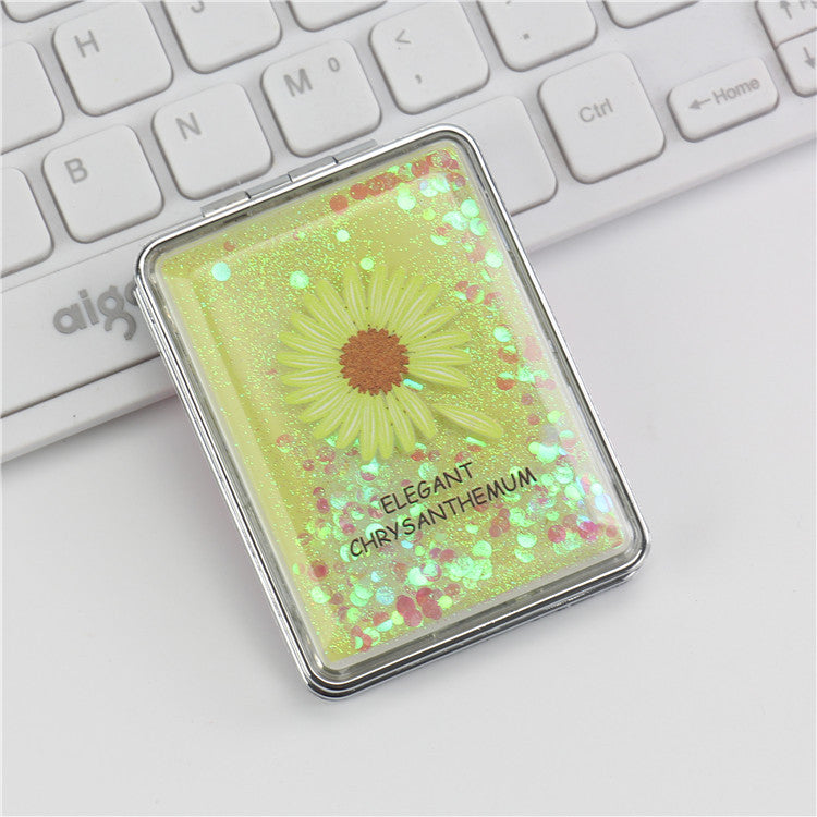 Wholesale Creative Flowing Sand Cute Girl Heart Cartoon Double Sided Portable Mirror