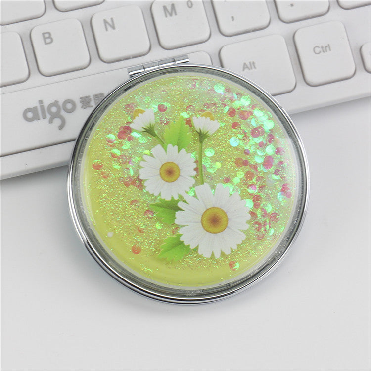 Wholesale Creative Flowing Sand Cute Girl Heart Cartoon Double Sided Portable Mirror