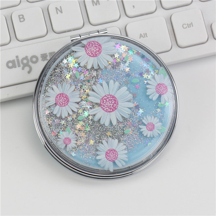 Wholesale Creative Flowing Sand Cute Girl Heart Cartoon Double Sided Portable Mirror