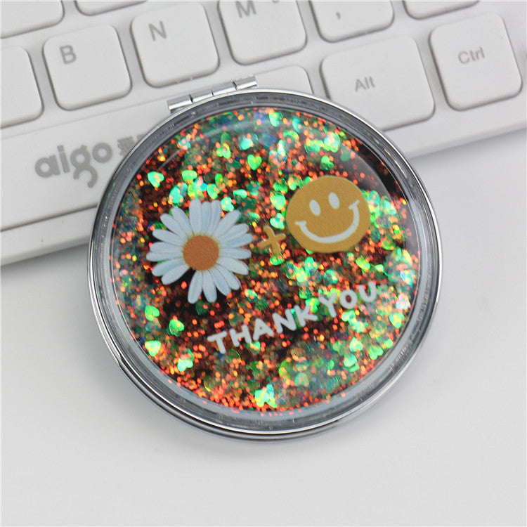 Wholesale Creative Flowing Sand Cute Girl Heart Cartoon Double Sided Portable Mirror
