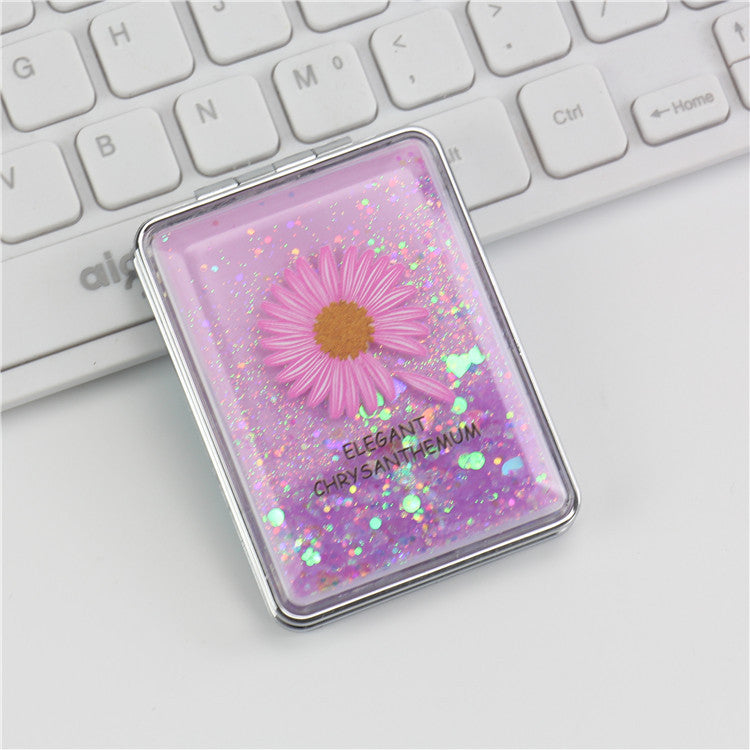 Wholesale Creative Flowing Sand Cute Girl Heart Cartoon Double Sided Portable Mirror