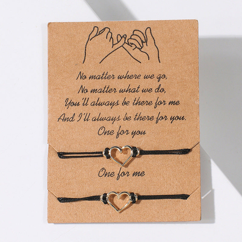 Wholesale Butterfly hollow weave adjustable couple paper card bracelet set