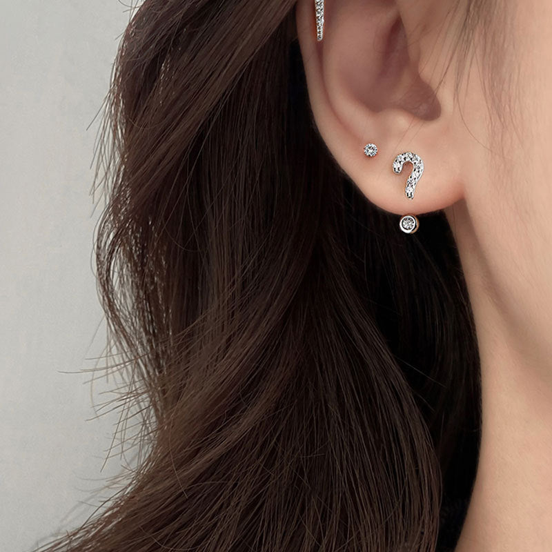 Marque de interrogación al por mayor Marca de exclamación 925 Pendientes de aleación de aguja de plata