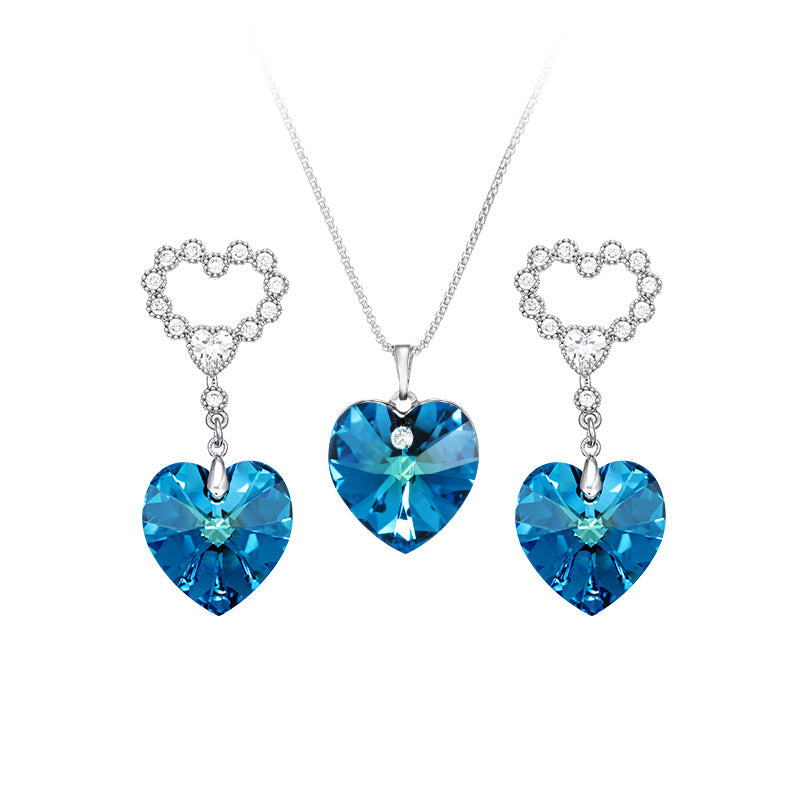 Wholesale Alloy Gold Plated Ocean Heart Imitation Crystal Earrings and Necklace Set