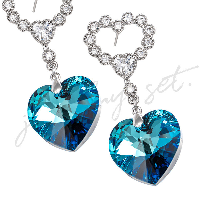 Wholesale Alloy Gold Plated Ocean Heart Imitation Crystal Earrings and Necklace Set