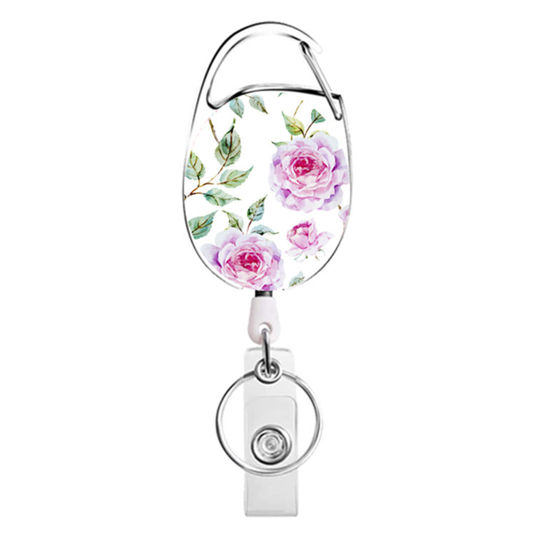 Wholesale Badge Reels ABS Flower Leopard Pattern Leaf Retractable Keychain