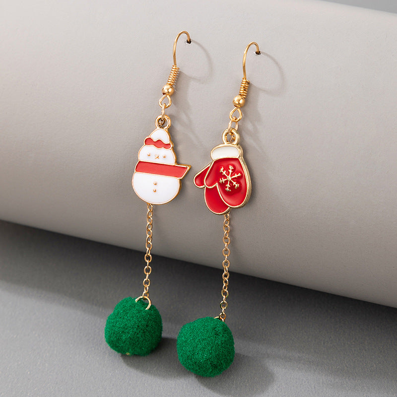 Wholesale Christmas Candy Elk Bells Hair Ball Earrings