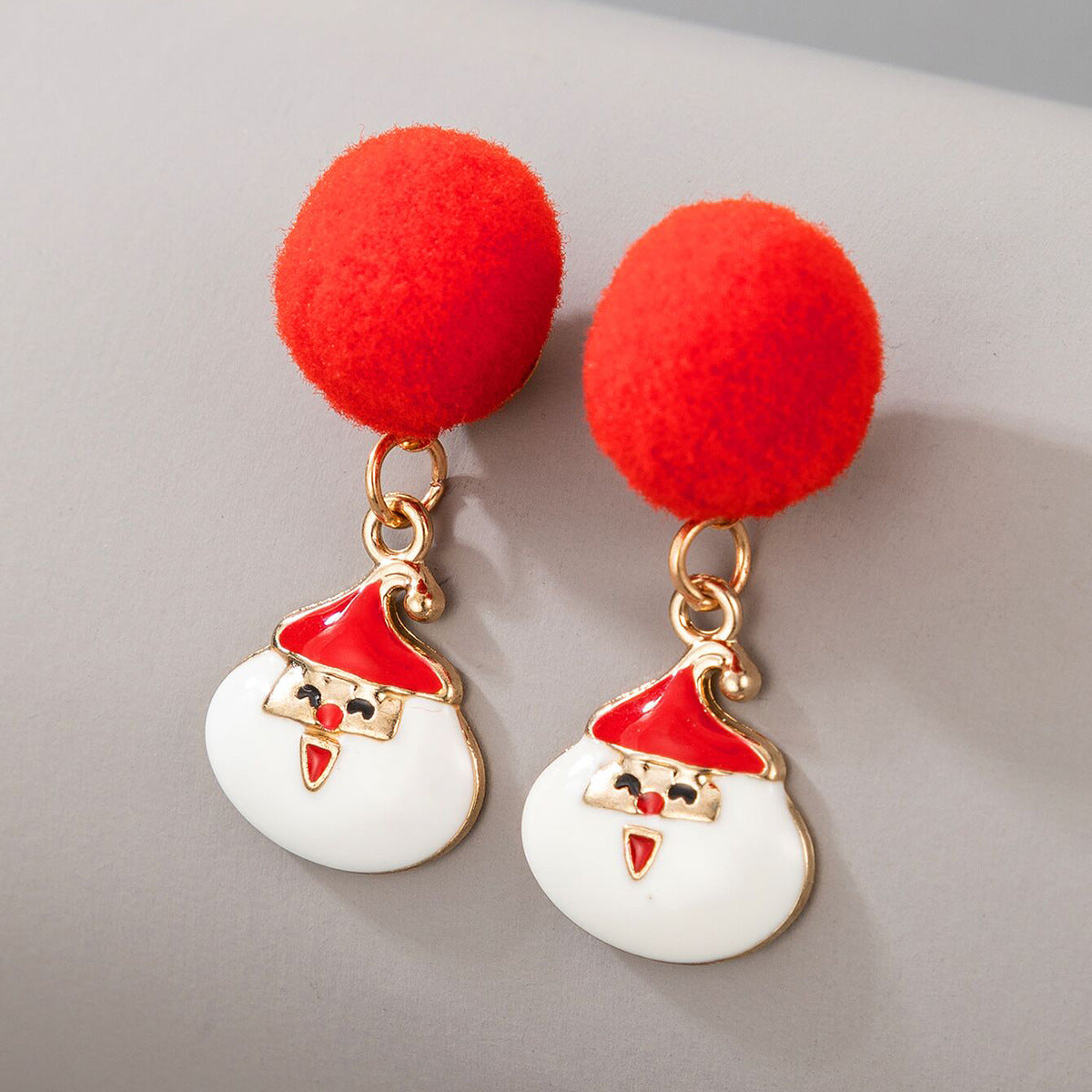 Wholesale Christmas Candy Elk Bells Hair Ball Earrings