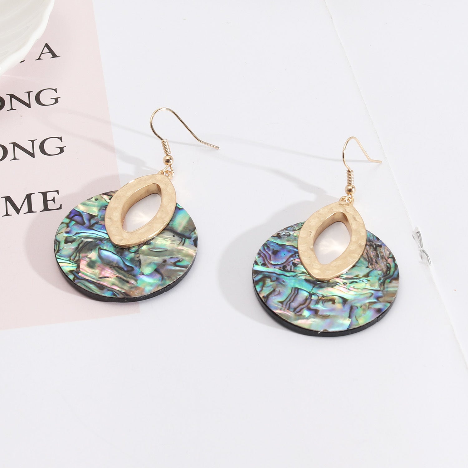 Wholesale Leather Inlaid Round Vintage Abalone Earrings