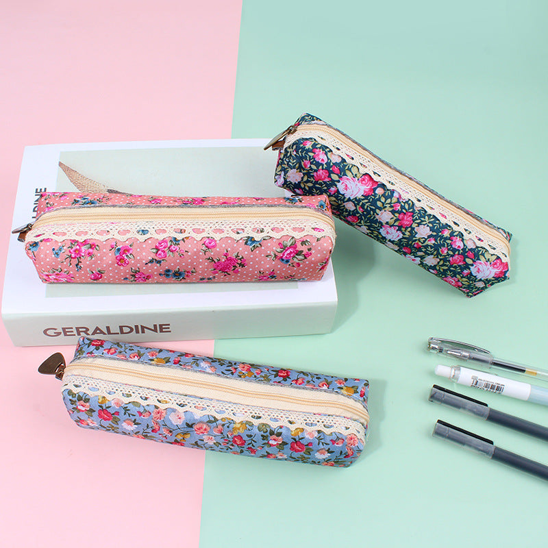 Wholesale Canvas Retro Flower Dot Pen Bag Pencil Bag
