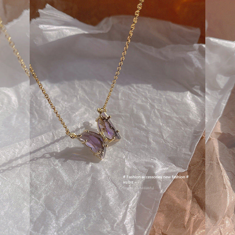 Wholesale Light Luxury Purple Butterfly Clavicle Necklaces Rings And Earrings