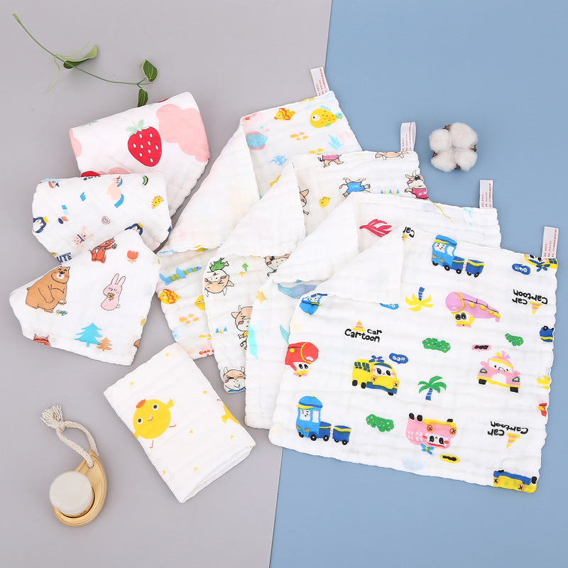 Wholesale Cotton Square Towel Six-Layer Spit Towel High Density Children's Cotton Small Towel Pleated Printed Handkerchief Gauze Wipe Towel