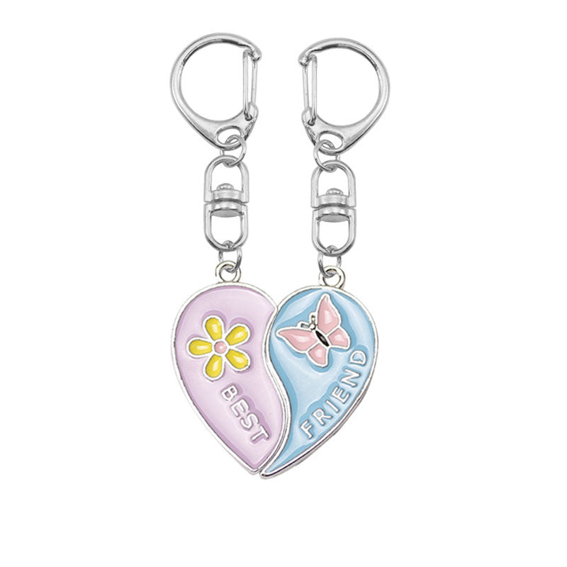 Wholesale Heart-shaped Stitching Small Flower Butterfly Best Friend Series Keychain