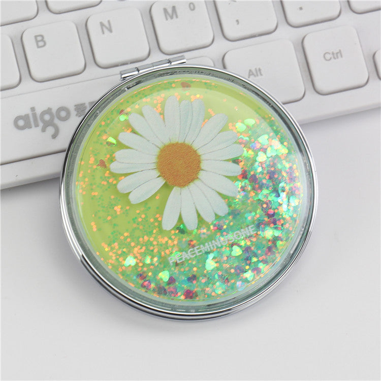 Wholesale Creative Flowing Sand Cute Girl Heart Cartoon Double Sided Portable Mirror