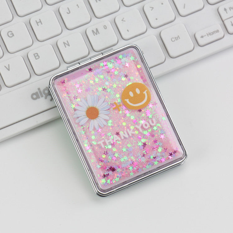 Wholesale Creative Flowing Sand Cute Girl Heart Cartoon Double Sided Portable Mirror