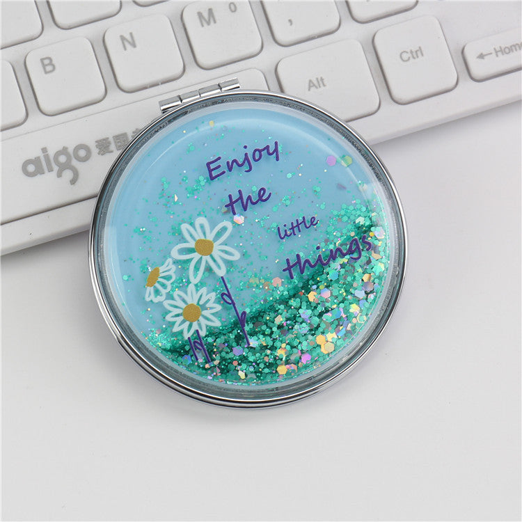 Wholesale Creative Flowing Sand Cute Girl Heart Cartoon Double Sided Portable Mirror