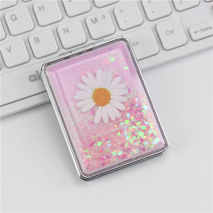 Wholesale Creative Flowing Sand Cute Girl Heart Cartoon Double Sided Portable Mirror