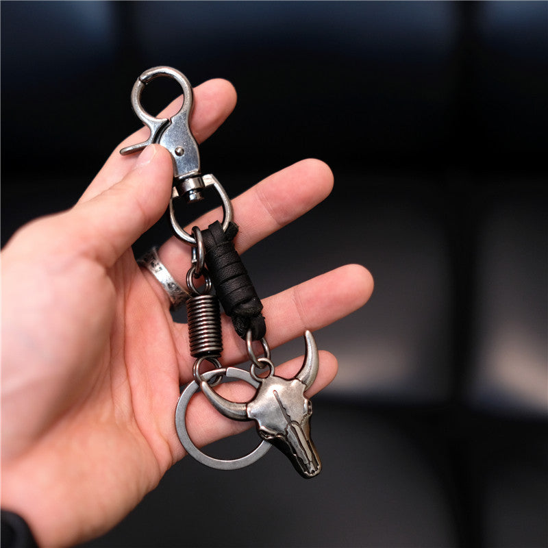 Wholesale Retro Handmade Cowhide Cow Head Keychain