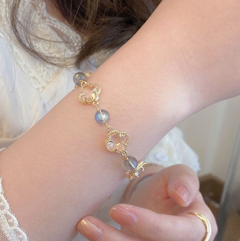 Wholesale Natural Amethyst Gray Four-leaf Clover Bracelet