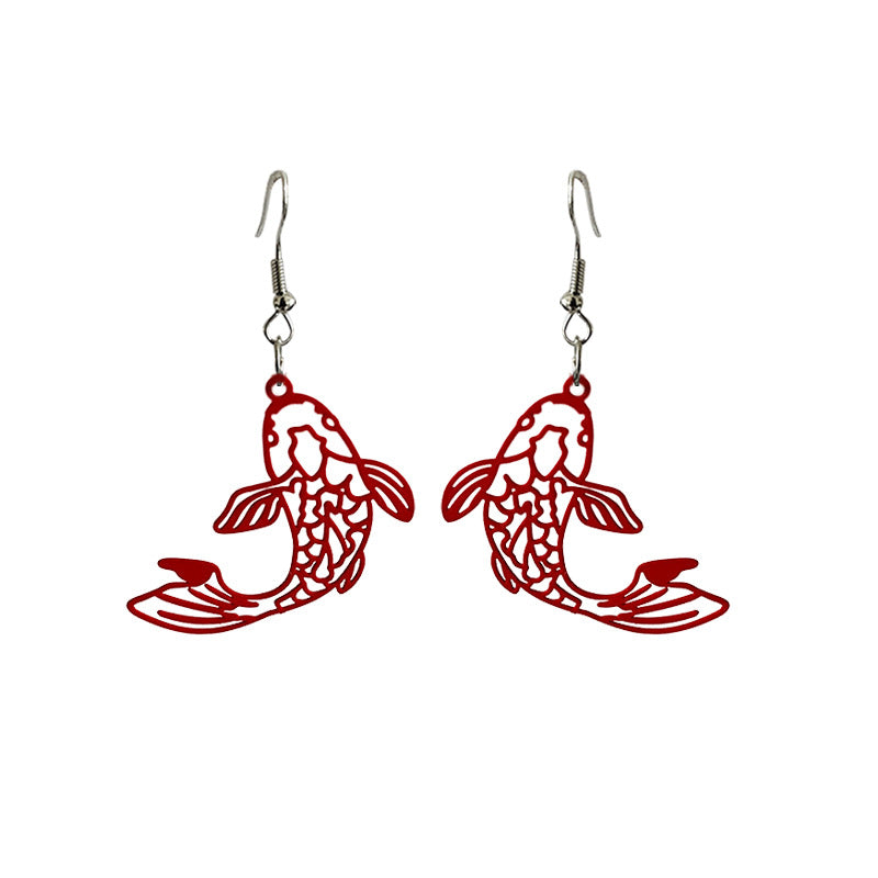 Pendientes de metal de lámina de metal al por mayor 3Pair/Pack Fish Fish Cat Dragonfly