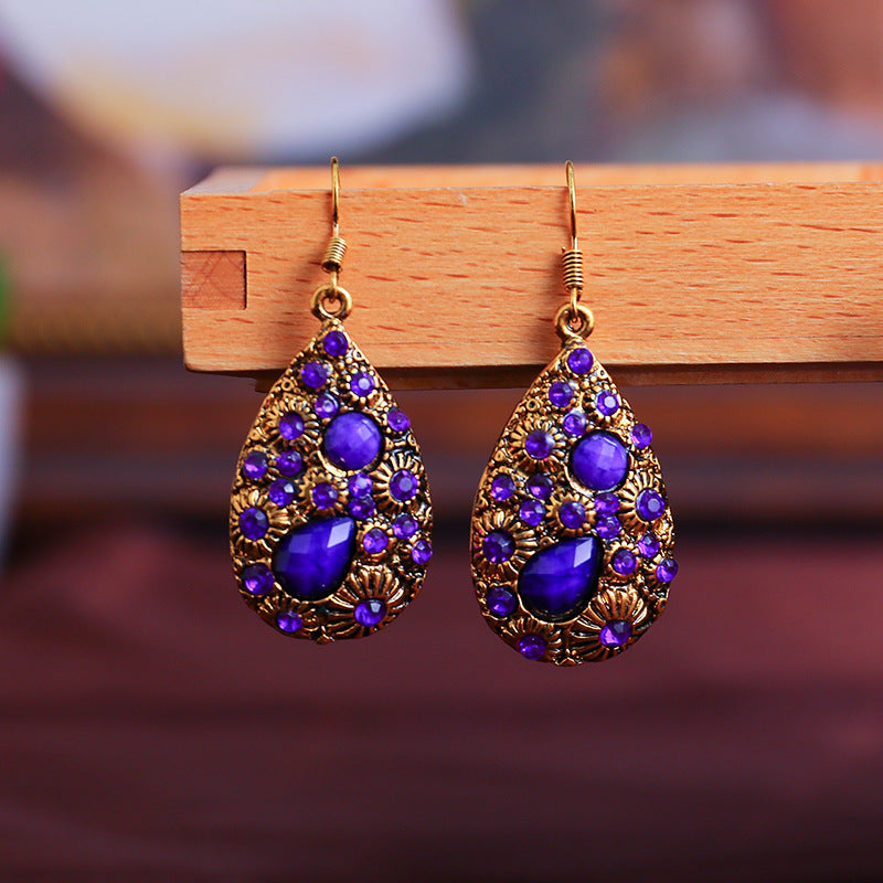 Wholesale Creative Water Drop Gem Set with Diamonds for Ancient Ethnic Style Earrings