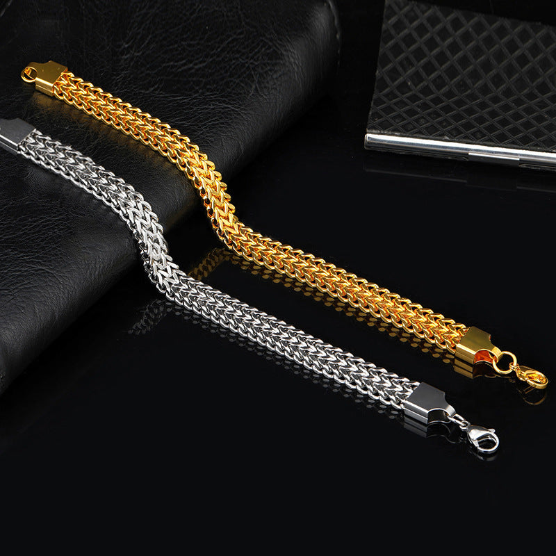Wholesale Stainless steel hip-hop double row positive and negative chain braided bracelet
