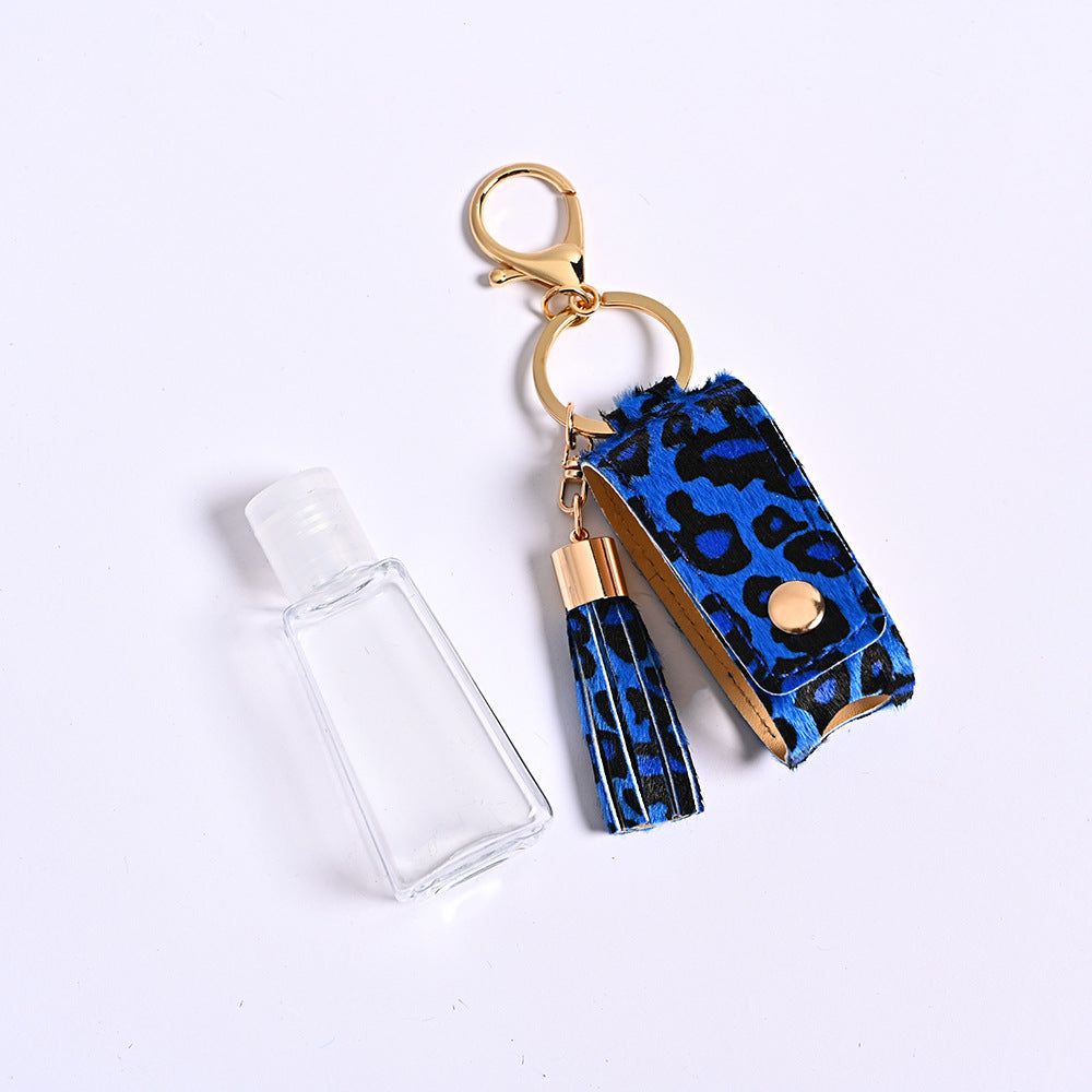 Wholesale Leopard Print T-shaped PU Leather Hand Sanitizer Free Leather Case Keychain
