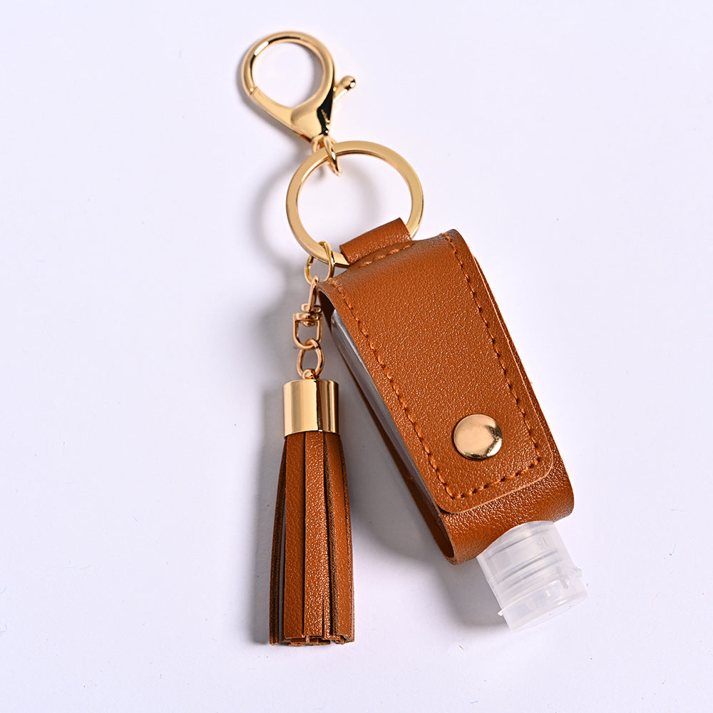 Wholesale Tassel Hand Sanitizer Leather Case  Portable Disinfectant PU Leather Case  Keychains
