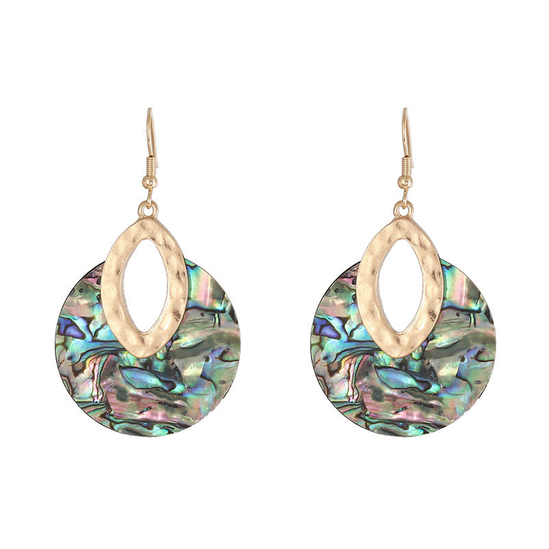 Wholesale Leather Inlaid Round Vintage Abalone Earrings