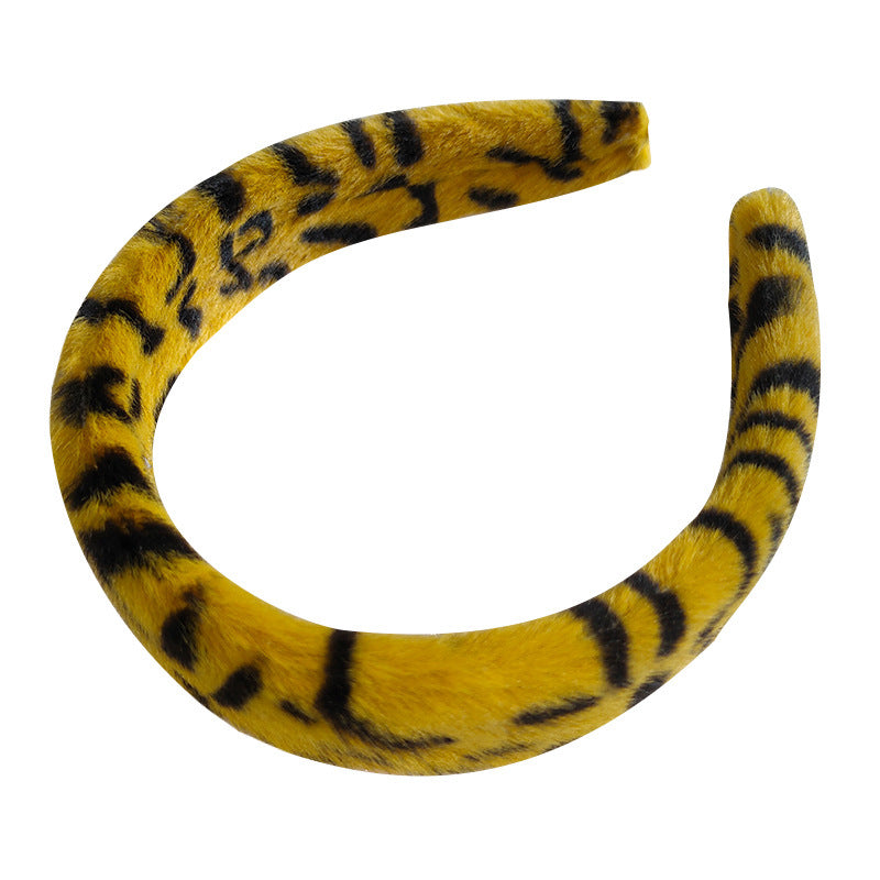 Wholesale Vintage Leopard Print Plush Wide Brim Headband