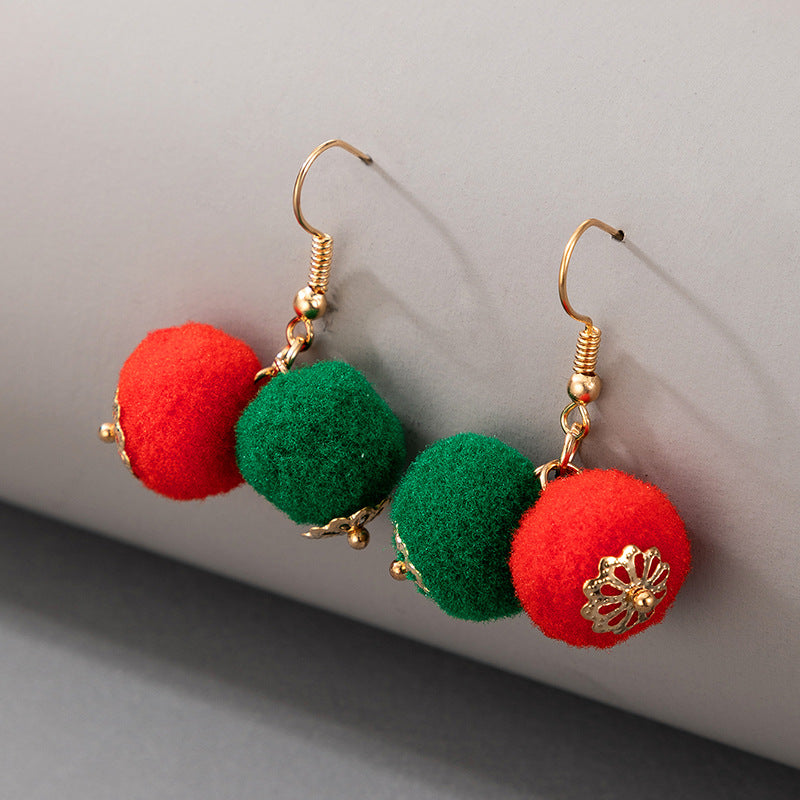 Wholesale Christmas Candy Elk Bells Hair Ball Earrings