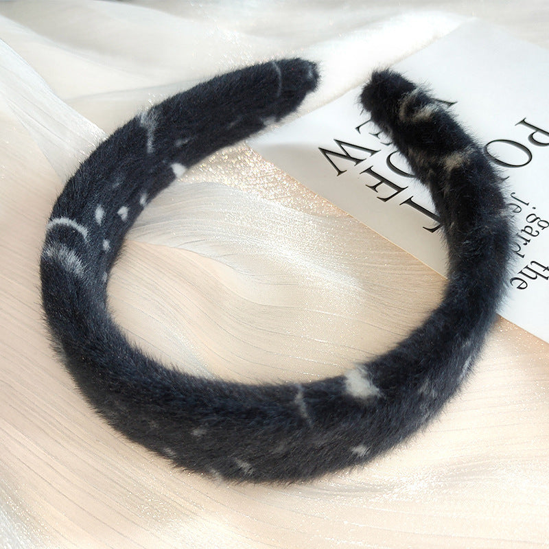 Wholesale Vintage Leopard Print Plush Wide Brim Headband